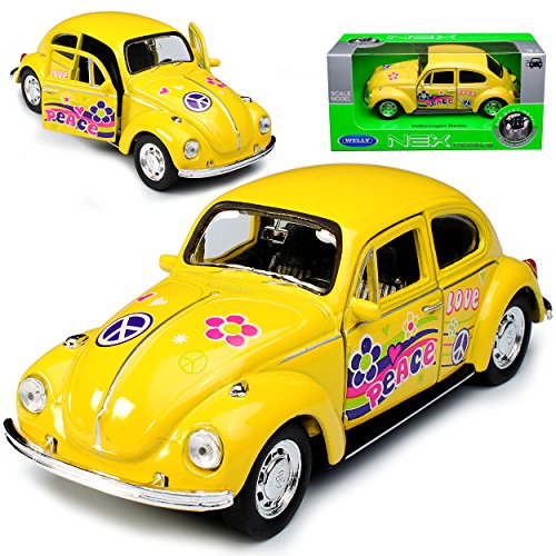 Welly Volkwagen Käfer Coupe Hippie Peace Flower Power Gelb ca 1/43 1/36-1/46 Modell Auto Welly Volkwagen Käfer Coupe Hippie Peace Flower Power Gelb ca 1/43 1/36-1/46 Modell Auto von Welly