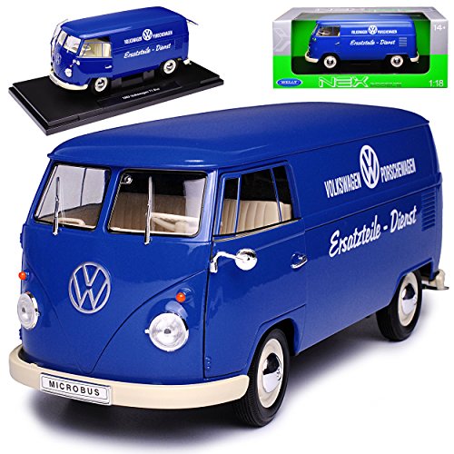 Welly Volkwagen T1 Blau Porsche Wagen Ersatzteile Dienst Samba Bully Bus 1950-1967 1/18 Modell Auto mit individiuellem Wunschkennzeichen von Welly