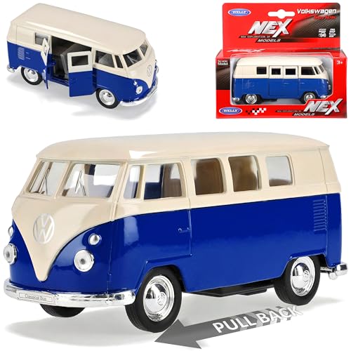 Welly Volkwagen T1 Blau mit Weiss Bully Bus 1950-1967 mit Rückzugsmotor ca 1/43 1/36-1/46 Modell Auto von Welly