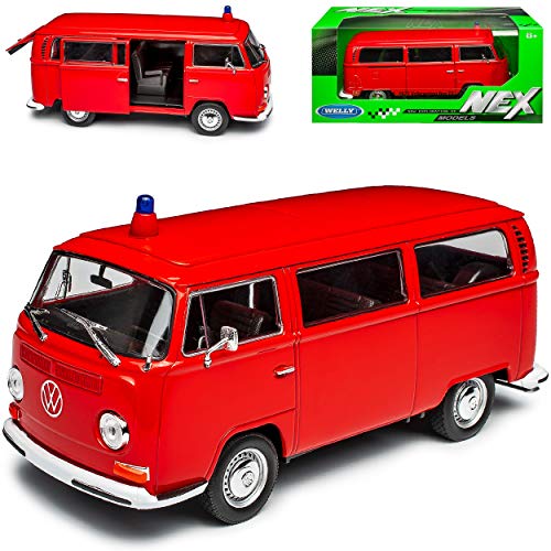 Welly Volkwagen T2 Feuerwehr Rot Bus Transporter 1967-1979 1/24 Modell Auto von Welly