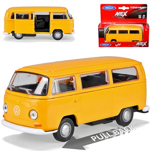 Welly Volkwagen T2 Gelb Bus Transporter 1967-1979 mit Rückzugsmotor ca 1/43 1/36-1/46 Modell Auto von Welly