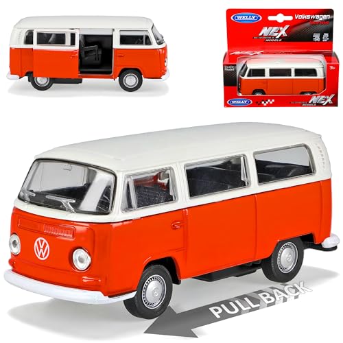 Welly Volkwagen T2 Orange Beige Bus Transporter 1967-1979 mit Rückzugsmotor ca 1/43 1/36-1/46 Modell Auto Welly Volkwagen T2 Orange Beige Bus Transporter 1967-1979 mit Rückzugsmotor ca 1/43 1/36-1/46 Modell Auto von Welly