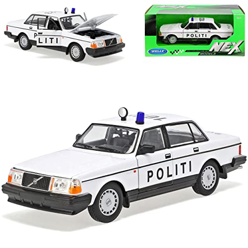 Welly Volvo 240 GL Limousine Weiss Schwarz Polizei Dänemark Politi 1023 1974-1993 1/24 Modell Auto mit individiuellem Wunschkennzeichen von Welly