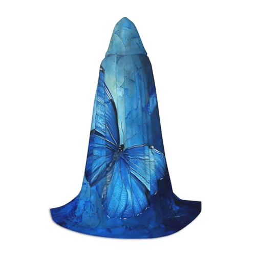 WenDang Blauer Kapuzenumhang mit Schmetterlingsdruck – vielseitiges Uni-Design für Cosplay, Partys, Make-up-Ball, Motto-Partys von WenDang