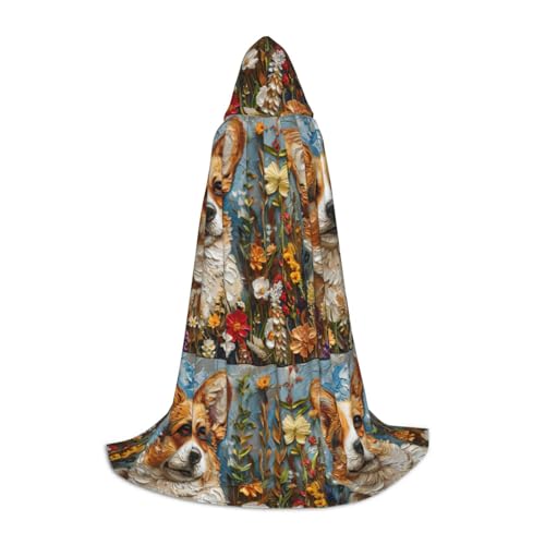 WenDang Corgi Kapuzenumhang mit Blumenmuster, Frühlingsgarten, vielseitiges Uni-Design für Cosplay, Partys, Make-up-Ball, Motto-Partys WenDang Corgi Kapuzenumhang mit Blumenmuster, Frühlingsgarten, vielseitiges Uni-Design für Cosplay, Partys, Make-up-Ball, Motto-Partys von WenDang