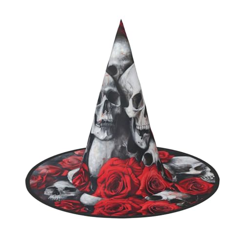 WenDang Halloween-Hut mit Totenkopf und roter Rose, lustig, Feiertagsparty-Hut, Kostüm, Ball, Cosplay, Karneval, DIY-Dekoration (2 Stück) von WenDang