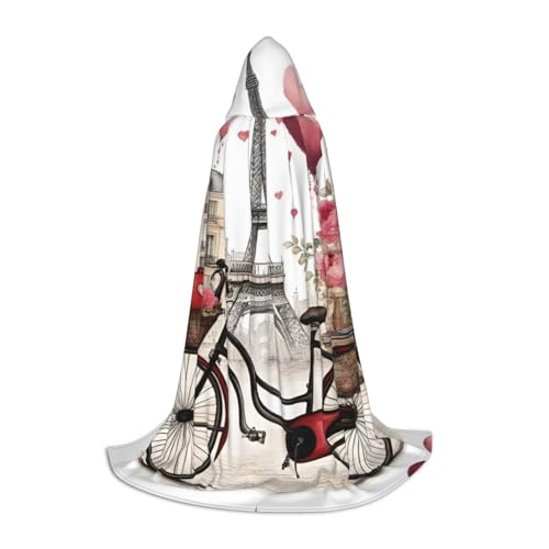 WenDang Love Paris Turm Kaffee Wein Parfüm Fahrrad Herz Druck Kapuzenumhang – vielseitiges Uni-Design für Cosplay, Partys, Make-up-Ball, Motto-Party von WenDang