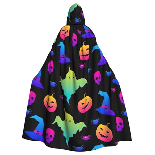 WenDang Regenbogen Halloween Geist Hexenhut Spinnen Druck Uni Kapuzenumhang für Erwachsene, eleganter Halloween-Kapuzenumhang, bequemer langer Kapuzenumhang von WenDang
