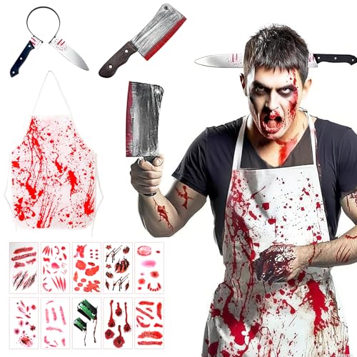 WenYa Halloween-Metzger-Kostüm-Set, blutiger Koch, Schürze, Stirnband, Requisiten, Kunstblut, Tattoo-Aufkleber, Erwachsene Gruseliges Verkleiden WenYa Halloween-Metzger-Kostüm-Set, blutiger Koch, Schürze, Stirnband, Requisiten, Kunstblut, Tattoo-Aufkleber, Erwachsene Gruseliges Verkleiden von WenYa