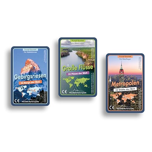 Wendels Kartenspiele 3er-Set: Berge, Flüsse und Städte Trumpf Quartett Spiel | Kleine Geschenke von Wendels Kartenspiele