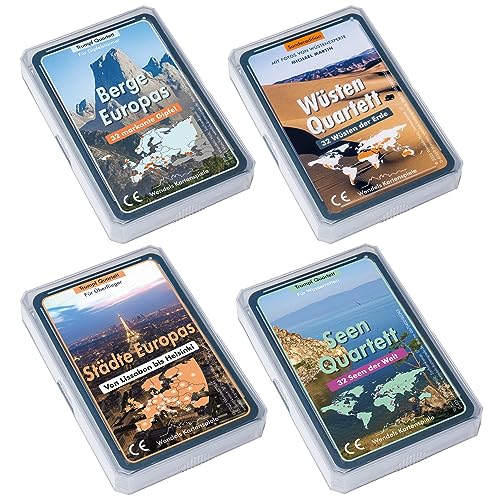 Wendels Kartenspiele 4er-Set: Berge Städte Wüsten Seen Trumpf Quartett Spiele | Wissensspiele für Kinder und Erwachsene von Wendels Kartenspiele