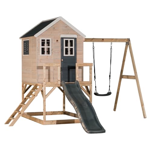 Wendi Toys M24G Stelzenhaus Kinder Outdoor mit Rutsche und Schaukel, 330 x 350 x 242 cm, Grau, FSC Holz, Spielhaus Kinder Outdoor Mit Schaukel & Kunststoff Rutsche für Garten, Spielplatz für Garten Wendi Toys M24G Stelzenhaus Kinder Outdoor mit Rutsche und Schaukel, 330 x 350 x 242 cm, Grau, FSC Holz, Spielhaus Kinder Outdoor Mit Schaukel & Kunststoff Rutsche für Garten, Spielplatz für Garten von Wendi Toys