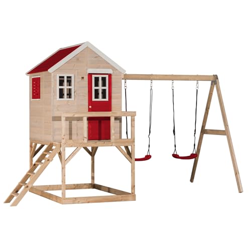 Wendi Toys M27R Spielhaus Kinder Outdoor mit Doppel-Schaukel und Plattform, 192 x 405 x 242 cm, Rot, FSC Holz, Spielplatz für Garten mit 2 Schaukel, wetterbeständiges Stelzenhaus, Kinder Kletterturm Wendi Toys M27R Spielhaus Kinder Outdoor mit Doppel-Schaukel und Plattform, 192 x 405 x 242 cm, Rot, FSC Holz, Spielplatz für Garten mit 2 Schaukel, wetterbeständiges Stelzenhaus, Kinder Kletterturm von Wendi Toys
