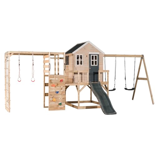 Wendi Toys M28G-G Klettergerüst mit Rutsche & Spielhaus & Doppelschaukel, 342 x 563 x 242 cm, Grau, FSC Holz – Spielhaus Kinder Outdoor, Spielplatz für Kinder mit Rutsche, Kletterwand & Gym-Anlage Wendi Toys M28G-G Klettergerüst mit Rutsche & Spielhaus & Doppelschaukel, 342 x 563 x 242 cm, Grau, FSC Holz – Spielhaus Kinder Outdoor, Spielplatz für Kinder mit Rutsche, Kletterwand & Gym-Anlage von Wendi Toys