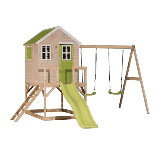 Wendi Toys M28L Spielhaus Kinder Outdoor, Klettergerüst mit Rutsche und Doppelschaukel, 330 x 405 x 242 cm, Grün, FSC Holz, Spielplatz für Garten, robuster Spielturm mit Kletterwand, Kinderschaukel Wendi Toys M28L Spielhaus Kinder Outdoor, Klettergerüst mit Rutsche und Doppelschaukel, 330 x 405 x 242 cm, Grün, FSC Holz, Spielplatz für Garten, robuster Spielturm mit Kletterwand, Kinderschaukel von Wendi Toys