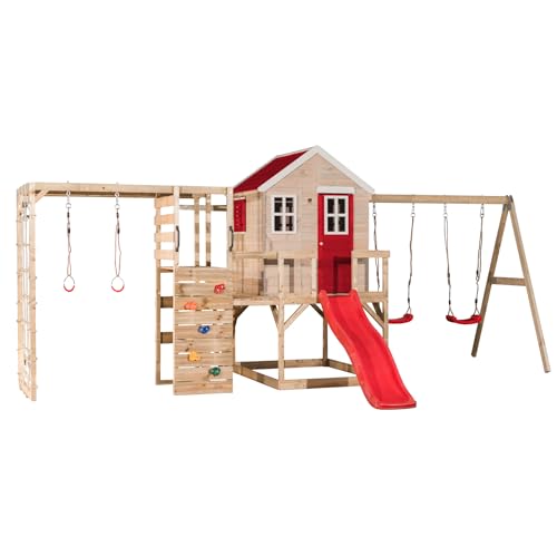 Wendi Toys M28R-G Spielhaus Outdoor mit Schaukel und Rutsche & Gym, 342 x 563 x 242 cm, Rot, FSC Holz, Klettergerüst Garten für Kinder mit Turnstange, Kletterwand, Monkey Bar, Spielzeug ab 3 Jahre Wendi Toys M28R-G Spielhaus Outdoor mit Schaukel und Rutsche & Gym, 342 x 563 x 242 cm, Rot, FSC Holz, Klettergerüst Garten für Kinder mit Turnstange, Kletterwand, Monkey Bar, Spielzeug ab 3 Jahre von Wendi Toys