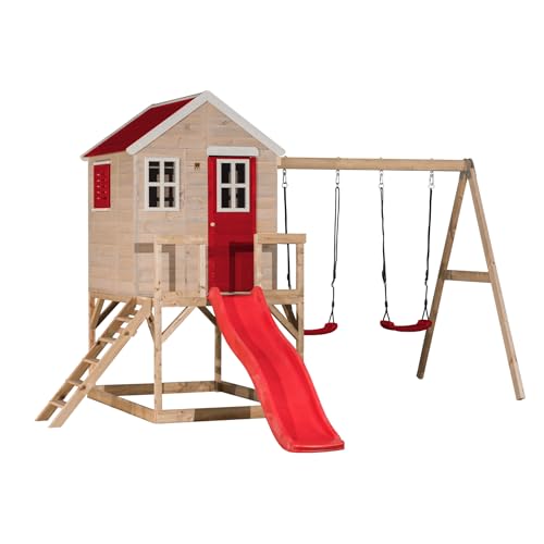 Wendi Toys M28R Gartenhaus Kinder mit Rutsche und Schaukeln, 330 x 405 x 242 cm, Grau, FSC Holz, Spielhaus Outdoor, Kinderspielplatz mit Klettergerüst und sicherem Aufbau, Stelzenhaus draussen Wendi Toys M28R Gartenhaus Kinder mit Rutsche und Schaukeln, 330 x 405 x 242 cm, Grau, FSC Holz, Spielhaus Outdoor, Kinderspielplatz mit Klettergerüst und sicherem Aufbau, Stelzenhaus draussen von Wendi Toys