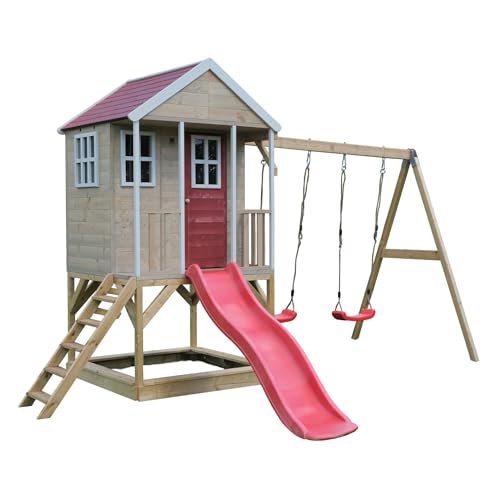 Wendi Toys M30R Spielhaus für Garten mit Doppelschaukel, Kletterplattform & 175 cm Rutsche, 290 x 405 x 242 cm, Rot – Nachhaltiges Stelzenhaus für Kinder mit Sandkasten & Terrasse Wendi Toys M30R Spielhaus für Garten mit Doppelschaukel, Kletterplattform & 175 cm Rutsche, 290 x 405 x 242 cm, Rot – Nachhaltiges Stelzenhaus für Kinder mit Sandkasten & Terrasse von Wendi Toys