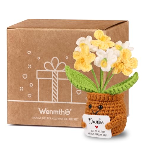 WenmthG Kleines Dankeschön Geschenk Glücksbringer Gehäkelte Gelbe Blume für Frauen Freunde Kollegen Abschied Ruhestand Weihnachts Papa Mama Oma Opa Pocket Hug Blume Positive Kartoffel Deutsch Ersatz von WenmthG