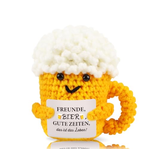 WenmthG Gestrickte Puppe Bier Geschenke für Freund Kollege, Anti Stress Lustige Geburtstag Geschenk für Männer Frauen, Positive Kartoffel Deutsch Ersatz von WenmthG