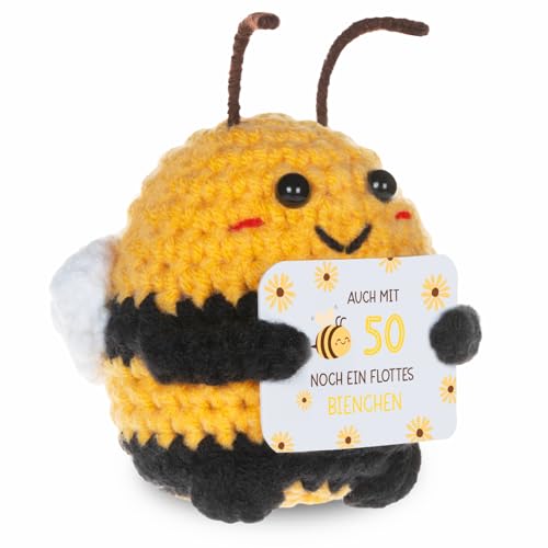 WenmthG Pocket Hug Positive Biene Glücksbringer zum 50 Geburtstag Geschenke für Beste Freund Kollegen Frauen Männer, Anti Stress Geschenke Glücksbringer Biene Positive Kartoffel Deutsch Ersatz - 1 St von WenmthG