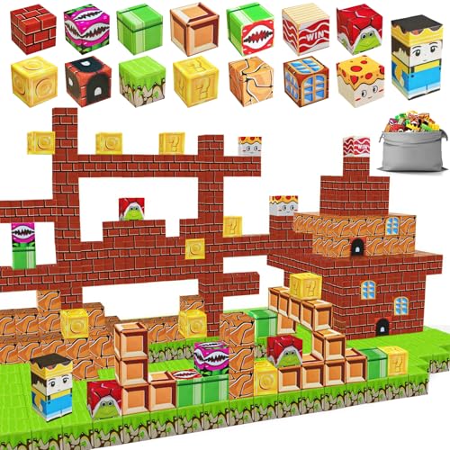 Magnetische Bauklötze, Montessori Magnetisches Bauklotzset, 64 Stück Magnethaftende Bausteine Konstruktionsspielzeug, Sinnesspielzeug für Jungen und Mädchen 3+, Geschenkspielzeug für 5-7 Jährige Magnetische Bauklötze, Montessori Magnetisches Bauklotzset, 64 Stück Magnethaftende Bausteine Konstruktionsspielzeug, Sinnesspielzeug für Jungen und Mädchen 3+, Geschenkspielzeug für 5-7 Jährige von Wenosda