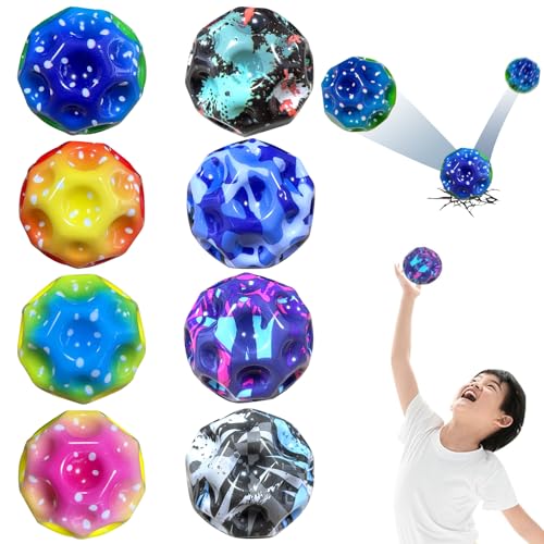 Wenosda 8 Stück Jumper Ball, Astro Jump Moonball, Hohe Space Super High Bouncing Springen Spielzeug für Kinder Geeignet für Innen und Außen (Zufällige Farben,Camouflage & Bunt) von Wenosda