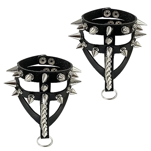 Wenrou 2 Stück Punk Gothic Armband Besetztes, Kette Unisex Nieten Punk Armband Gothic Stil Ring, Nieten Kette, Spike Niet Manschette Armreif, für Cosplay Halloween Bühne Show von Wenrou