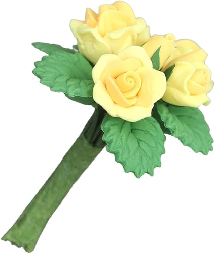 1:12 Maßstab Blumen Puppenhaus Miniatur Blumen Winzige Blumen Harz Mini Rosen Kunstblumen Mini Rosen zum Basteln, Kleine Blumen zum Basteln Mini Blumen für Dekoration (1,4 Zoll) (Gelb) von Wentoenapp