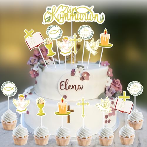 17Stück Tortendeko Kommunion, Zur Kommunion Cake Topper, Erstekommunion Kuchendeko, Tortenstecker Kommunion Konfirmation Taufe für Junge Mädchen Fische Taube Engel Kreuz Muffin Deko 17Stück Tortendeko Kommunion, Zur Kommunion Cake Topper, Erstekommunion Kuchendeko, Tortenstecker Kommunion Konfirmation Taufe für Junge Mädchen Fische Taube Engel Kreuz Muffin Deko von Wentsent
