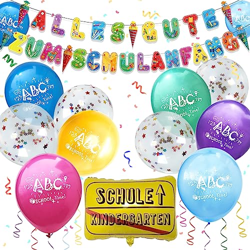 Einschulung Deko, Girlande Schulanfang, Einschulung Schuleinführung Schulanfang Deko Set, Alles Gute Zum Schulanfang Banners, Schuleinführung Schulanfang Luftballon Folienballon für Jungen Mädchen von Wentsent