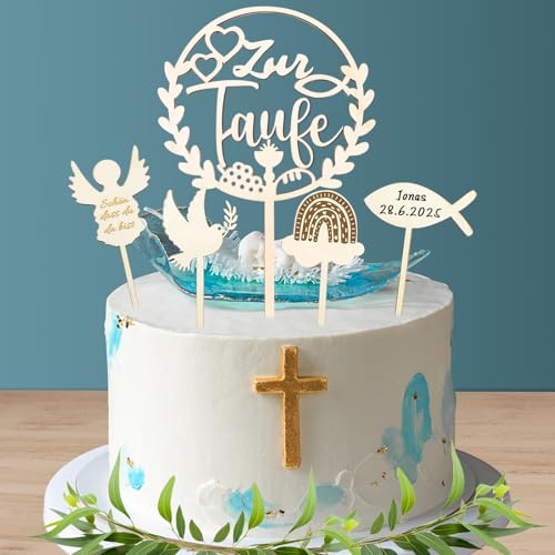 Wentsent Cake Topper Taufe Holz, Taufe Tortendeko, Zur Taufe Cake Topper, Taube Fisch Regenbogen Engel Kuchen Deko Taufe Deko Mädchen Junge Wentsent Cake Topper Taufe Holz, Taufe Tortendeko, Zur Taufe Cake Topper, Taube Fisch Regenbogen Engel Kuchen Deko Taufe Deko Mädchen Junge von Wentsent