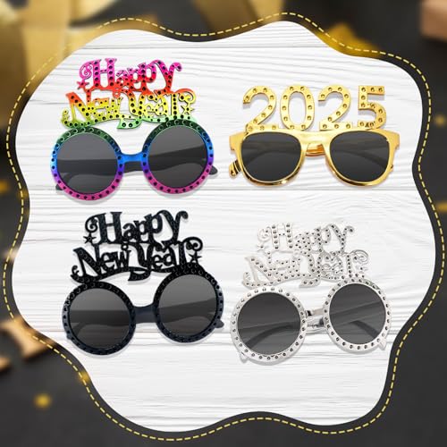 Wentsent Silvester Brillen 2025, 4 Stück Frohes Neues Jahr Brillen, Lustig Plastik Partybrille Foto Requisiten Fotobox Accessoires für Erwachsene und Kinder Neujahrsdeko 2025 Photo Booth Props Wentsent Silvester Brillen 2025, 4 Stück Frohes Neues Jahr Brillen, Lustig Plastik Partybrille Foto Requisiten Fotobox Accessoires für Erwachsene und Kinder Neujahrsdeko 2025 Photo Booth Props von Wentsent