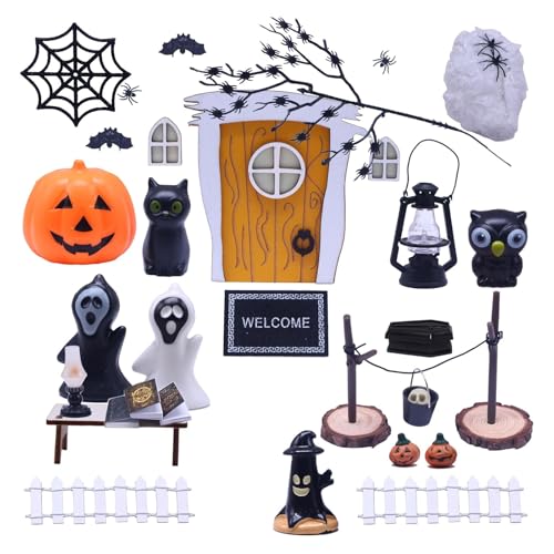 Halloween Puppenhaus Dekoration, 34 Stück Halloween Miniatur Wichtel Set Miniatur gelb Holz Wichteltür Komplettset Halloween Party Deko Zubehör Garten Thema Kürbis Elfe, Geist, Fledermäuse, Skelette Halloween Puppenhaus Dekoration, 34 Stück Halloween Miniatur Wichtel Set Miniatur gelb Holz Wichteltür Komplettset Halloween Party Deko Zubehör Garten Thema Kürbis Elfe, Geist, Fledermäuse, Skelette von Wenxiaw