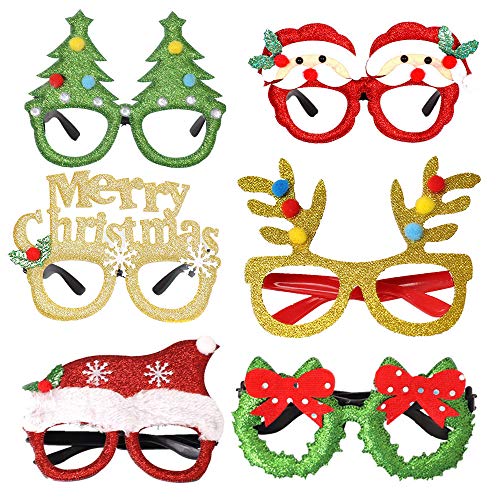 Wenxiaw Weihnachtsbrillen Erwachsene Lustige Weihnachtsbrillen Neuheit Weihnachten Brille Kreative Weihnachts Dekoration Weihnachtskostüm Party Favor für Kinder und Erwachsene (6 Stück) von Wenxiaw