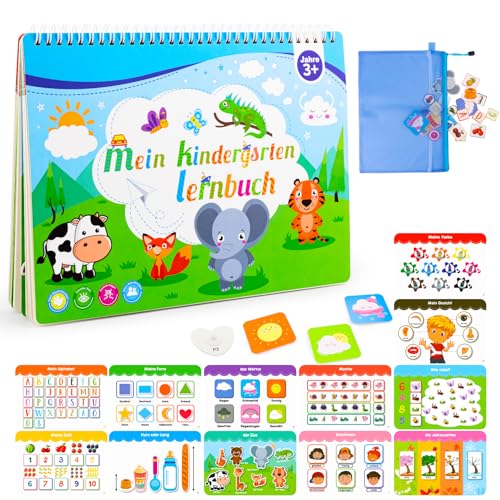 Weokeey Montessori Spielzeug ab 3 4 5 6 Jahre, Lernspiele ab 3 Jahre Kalender Kinderspielzeug Quiet Book 12 Themen Busy Book Wimmelbuch Ostergeschenke Geburtstag Kindergarten Einschulung Geschenk von Weokeey