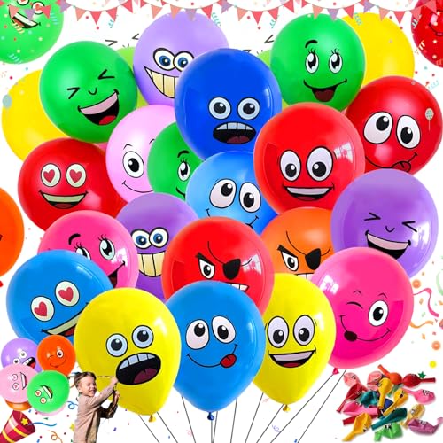 Weploda 100 Stück 12 Zoll Smiley Party Balloons Set, Niedlich Lustig Luftballons, lustiger Ballon, Emoji Smiley Party Luftballons, Geeignet für Kindertag, Hochzeiten, Veranstaltungen (mehrfarbig) von Weploda