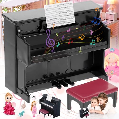 Weploda 3 Stück Miniatur Schwarze Klavier, Klavier Mit Hocker Dekoration Puppenhaus, Puppenhaus Musikinstrument Ornamente Mini Klavier, Verwendet für Wohnaccessoires, Puppenhausdekorationszubehör von Weploda