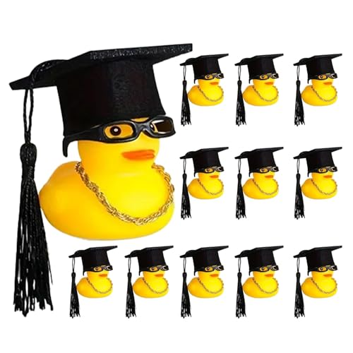 Weppduk Abschluss-Gummienten – 12 tragbare Abschluss-Enten | Auto-Armaturenbrett-Enten | Bachelor Cap Puppe Ente mit Abschlusshut und Brille für Abschlussdekoration, Klassenzimmer von Weppduk