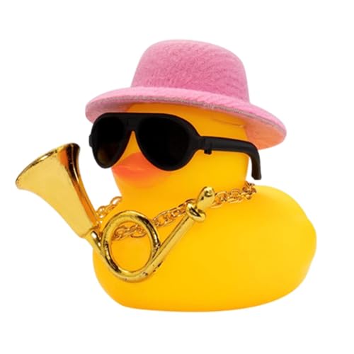 Weppduk Auto-Gummiente – weiche Gummi-Auto-Ente Armaturenbrett-Dekoration mit Quietschelement, niedliche Auto-Armaturenbrett-Dekoration mit Musikinstrument, Halskette, Sonnenbrille, Hut von Weppduk