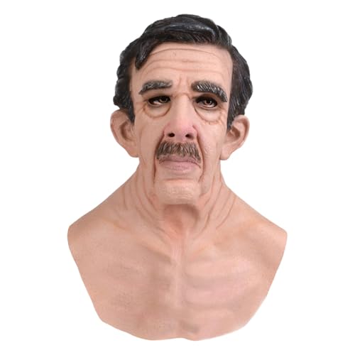Weppduk Old Man Masque Scary - Halloween Realistische Gesichtsbedeckung | Cosplay Maske Gruseliger Alter Mann | Kopfbedeckung Mode Fotografie Requisiten | Realistisches menschliches Gesicht für von Weppduk