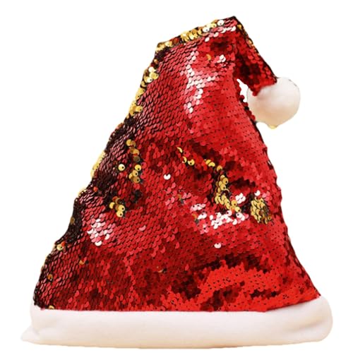 Weppduk Weihnachtsmütze, Weihnachtsmütze mit Pailletten, flauschige Weihnachtsmütze, Glitzer-Paillettenmütze, Weihnachtsmütze, Weihnachtsmütze mit Pailletten, für Kinder und Erwachsene von Weppduk