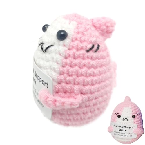 Weqizuerqi Emotionale Unterstützung Hai Puppe, Positiver Häkelhai, Handgemachte Unterstützung Hai Plüsch, Niedliche & Lustige Häkelpuppe, Plüschpuppe Mit Taschen-Umarmungskarte, Handgemachte von Weqizuerqi