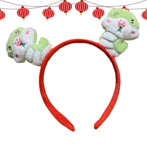 Weqizuerqi Plüsch-Haarband mit Schlangenmotiv, Cartoon-Tier-Haarband, Plüschtier-Kopfbedeckung, chinesisches Neujahrs-Partyzubehör für Damen und Mädchen von Weqizuerqi