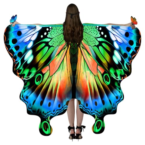 Weqizuerqi Schmetterlingskostüm für Frauen - Farbenfrohe Halloween Schmetterlingsflügel Cape - Verkleidungsumhang Kostüm Für Halloween Maskenbälle, Auftritte Und Rollenspiel von Weqizuerqi