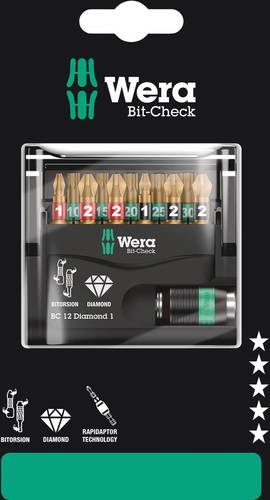 Wera Bit-Check 12 Diamond 1 SB 05136392001 Bit-Set 1/4  (6.3 mm) inkl. Bithalter von Wera