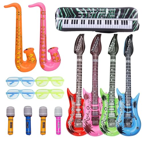 15 Stück Aufblasbare Party Props Set, Aufblasbare Gitarre Mikrofone Saxophon Elektronische Orgel Jalousien Sonnenbrille Set, Party Deko Foto Requisiten für Karneval Themenparty Festival Cosplay 15 Stück Aufblasbare Party Props Set, Aufblasbare Gitarre Mikrofone Saxophon Elektronische Orgel Jalousien Sonnenbrille Set, Party Deko Foto Requisiten für Karneval Themenparty Festival Cosplay von Werownsgso