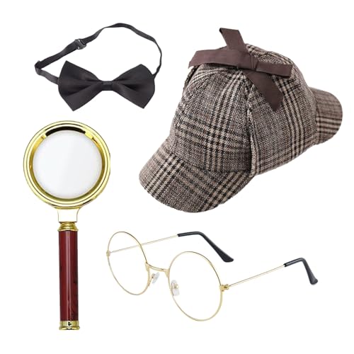 Werownsgso 4-teiliges Detektiv Kostüm Set 20er Jahre Kostümzubehör Kommt mit Metallbrille, Fliege, Detektivhut, Lupe Geeignet für Partys Maskerade Karneval Werownsgso 4-teiliges Detektiv Kostüm Set 20er Jahre Kostümzubehör Kommt mit Metallbrille, Fliege, Detektivhut, Lupe Geeignet für Partys Maskerade Karneval von Werownsgso