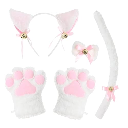 Werownsgso 5 Stück Katze Kostüm Set,Katzenohren Stirnband Kätzchen Plüsch Klaue Handschuhe Party Kostüm Set,Cosplay Katzen Fliege,Katzen Cosplay Set für Kostüm Party Dekoration Zubehör (Weiß) Werownsgso 5 Stück Katze Kostüm Set,Katzenohren Stirnband Kätzchen Plüsch Klaue Handschuhe Party Kostüm Set,Cosplay Katzen Fliege,Katzen Cosplay Set für Kostüm Party Dekoration Zubehör (Weiß) von Werownsgso
