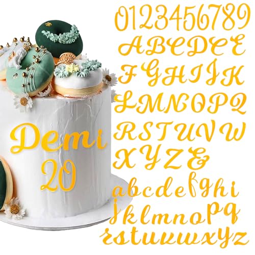 Werownsgso 54 Stücke von A-Z Buchstaben und 0-9 Ziffern Tortendeko, Buchstaben Deko Torte, Goldne Acryl Kuchen Deko, für Hochzeit Jubiläum Geburtstag von Werownsgso